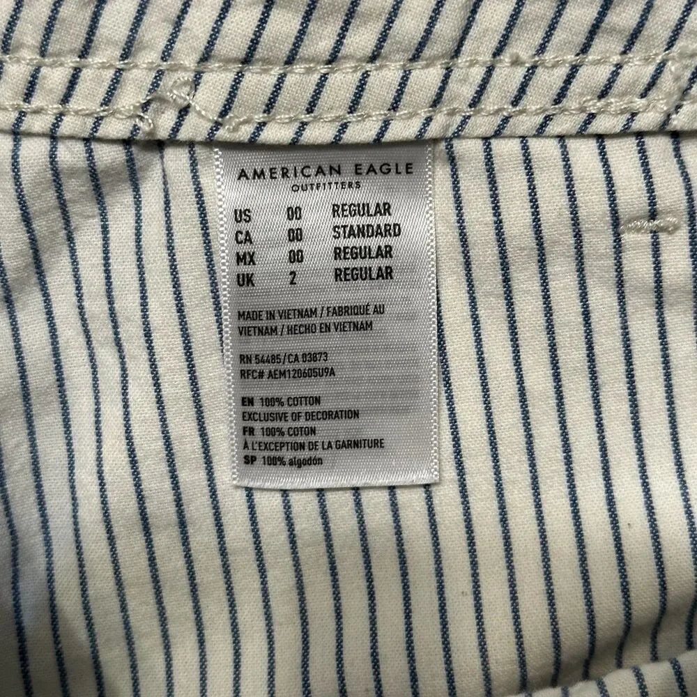 American Eagle Womens 00 Blue White Striped Ankle Pants Straight Casual EUC